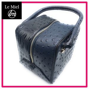 Le Miel Black & Navy Vegan Croc-Ostrich Purse